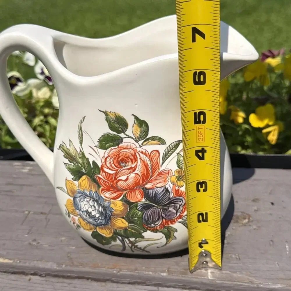 Vintage McCoy Pottery #365 USA 6.5 “ Floral Pitcher Hand Painted Farmhouse Decor